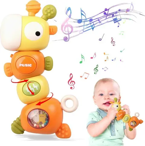 Jouet Sensoriel 4 en 1 Pour Bébé-Montessori Dentition Jouet Bebe de 0 3 6 9 12 18 Mois Nouveaux-Nés-Cadeau Naissance Garcon