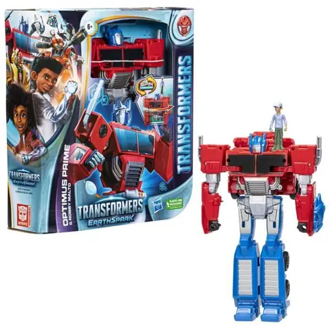 Figurine Transformers EarthSpark Spin Changer Optimus Prime de 20 cm avec Robby Malto de 5 cm