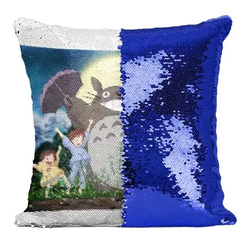Fabulous Coussin avec Housse Sequin - Paillettes Bleu Mon Voisin Totoro Dessin Foret Miyazaki [40 x 40 cm]