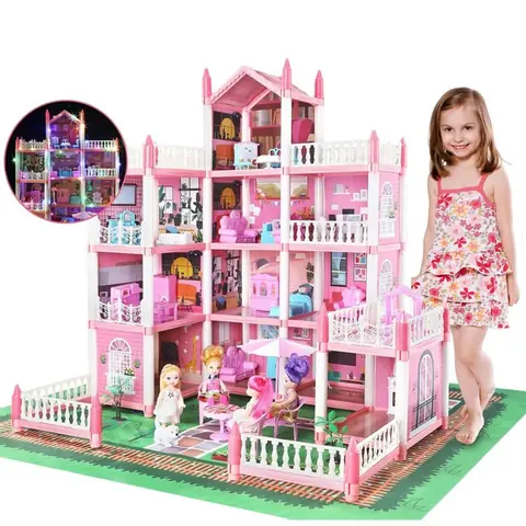 Maison de poupée château de princesse 11 pièces avec lumières – Comprend des lumières LED des poupées