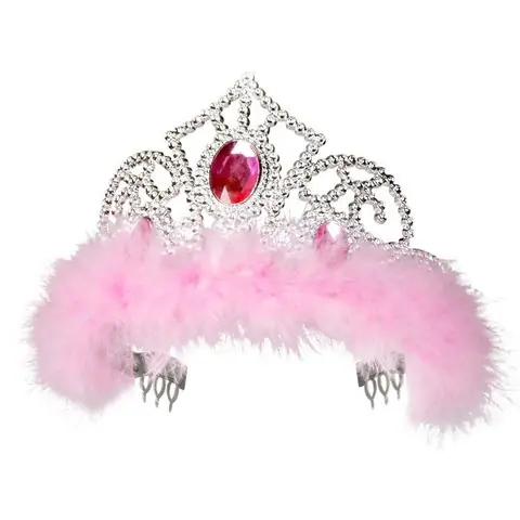 COURONNE DE PRINCESSE PLUMES ROSE FILLE - Accessoire de déguisement bijou fantaisie