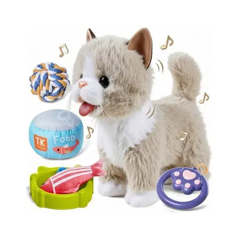 Chat en peluche interactif télécommandé avec Accessoires– Très réaliste - chaton interactif avec sons et réactions rose PELUCHE
