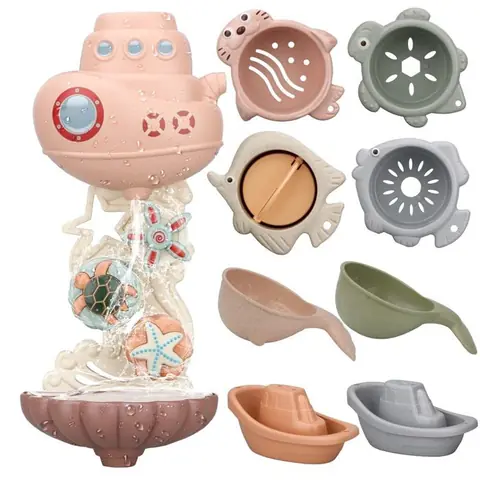 Jouets de Bain Bébé 1 2 3 Ans - Jeux dÉveil avec Engrenages & Tasses Animaux Marins - Cadeau.
