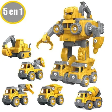 Jouet - AMOUNE - Véhicules de Construction Robot 5 en 1 - Sons et Lumière