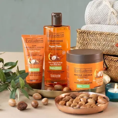 Routine Cheveux Nourrissant - EVOLUDERM - Argan Divin - 3 Produits - Idéal Cadeau Noël Anniversaire