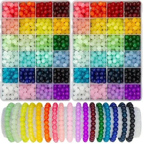 Kit de fabrication de bijoux - 1400 pièces - 24 couleurs - Perles de verre 8 mm - Cadeau créatif