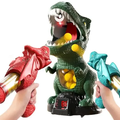 Jouet de Tir de Dinosaures Jeu de tir sur cible mobile représentant  lumières et sonores 2 Pistolets et 24 Balles filles