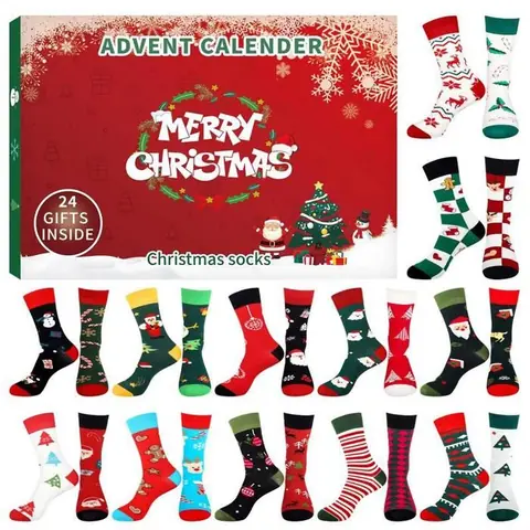 Chaussettes de calendrier de lavent avec différents motifs de Noël bas de Noël compte à rebours 24 jours