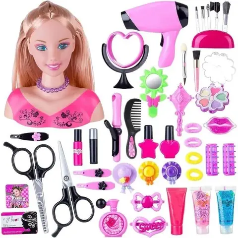 Jouet de coiffure et de maquillage pour enfants Avec tête à coiffer - Convient aux filles à partir de 3 ans (44 accessoires)