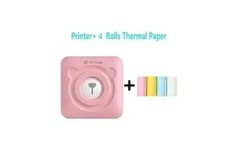 Mini imprimante photo thermique portable bluetooth 58 mm avec 4 rouleaux de papier d'impression -rose _catf