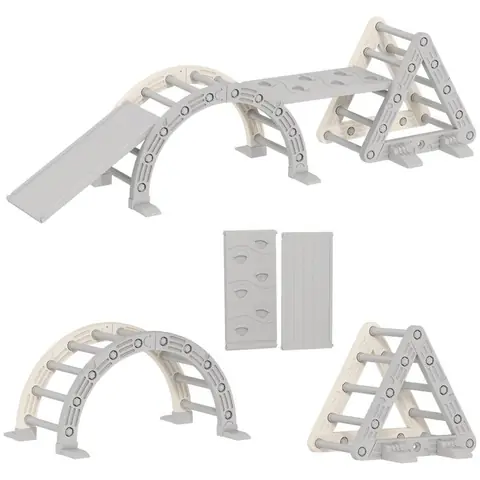 Arche escalade enfants - AIYAPLAY - 8 en 1 - arc descalade rampe double-face et bascule - HDPE et PP - 279x80x69cm - gris