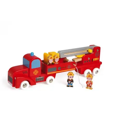 Camion de Pompiers Géant en Bois JANOD - Story - Pour Enfants dès 2 Ans - Rouge