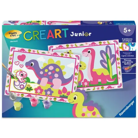 Ravensburger – CreArt Junior – Numéro dArt – Dinosaures colorés – Kit de peinture par numéros – Dès 5 ans – 12023213