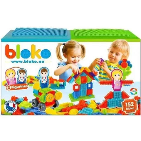 Jouet de construction - BLOKO - Coffret de 150 avec 2 Plaques de jeu et 2 Figurines Famille