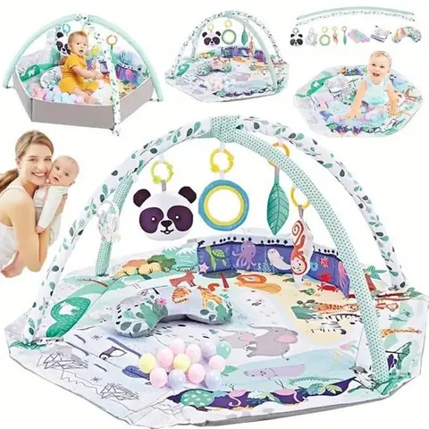 Tapis dÉveil Multifonctionnel 3 en 1 pour Bébé 0-12 Mois VIVOLILVTapis de Jeu avec 5 Jouets18 ballesArcheTissu Écologique