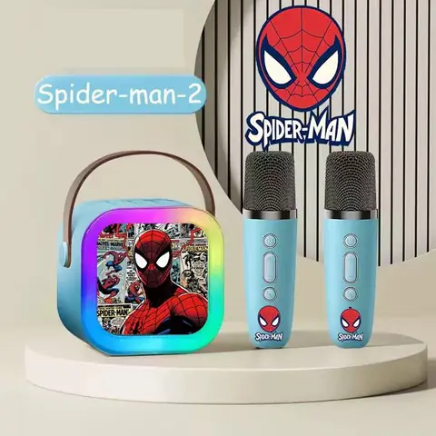 Micro Karaoke Enfant avec 2 Micro sans Fil Motif de Animé- Microphone Karaoké avec Lumière RGB et Effets de ChangementBleu