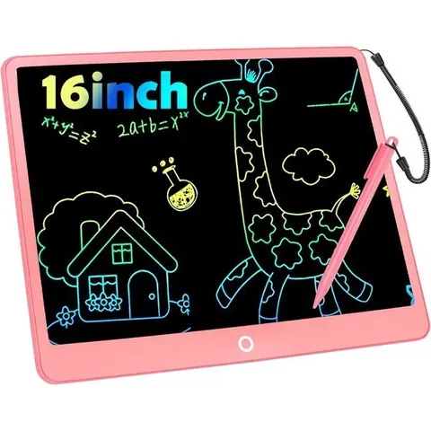 Tablette décriture LCD enfant - ESTAMPILLE - 16 pouces - Rose - Écran LCD coloré - Stylet inclus