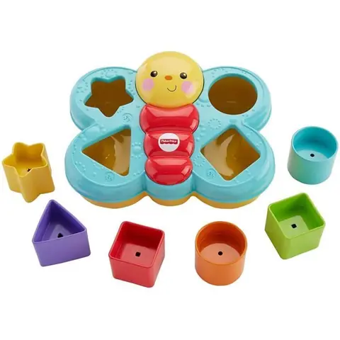Jouet bébé Fisher-Price Trieur De Forme Papillon - 6 blocs de 4 formes - Bleu et Multicolore