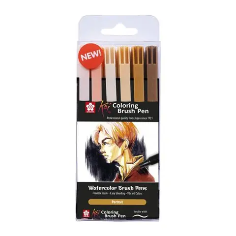 6 feutres - Pointe pinceaux  - Koi Coloring Brush Pen Portrait colours - Sakura