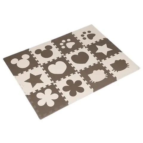 Tapis Puzzle en mousse EVA pour Bébé Enfant - YIS - Lot de 12 - Beige/Marron - 32.5 x 32.5 cm