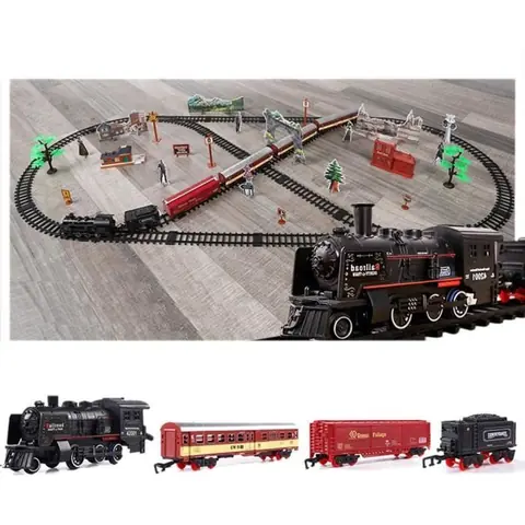 Train Électrique Circuit Train Electrique Locomotive à Vapeur Electrique Coffret de Train avec Lumière et Fumée