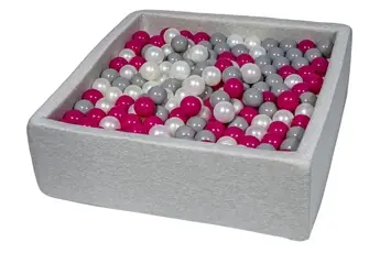 Piscine à balles pour enfant, 90x90 cm, Aire de jeu + 450 balles perle, rose, gris