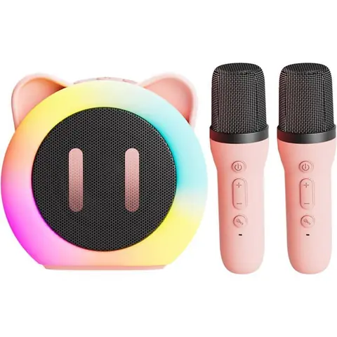 Karaoke Enfant Enceinte Karaoke 2 Micro sans Fil Cadeau Fille 3 4 5 6 7 8 9 10 11 12 Ans Micro Karaoke avec Éclairage LED Rose
