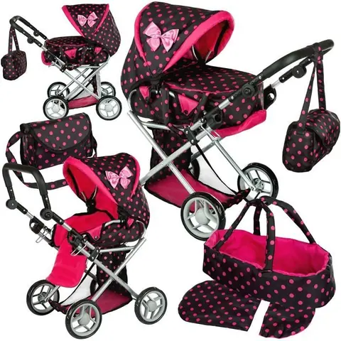 Kinderplay Poussette Poupee Poussette Jouet - Poussette Landeau Bebe pour Poupée Gondola Poignée Ajustable Max. 63cm avec Prise