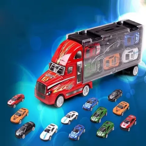 Jouet - Camion Transporteur - Alliage - Rouge - 12 Voitures
