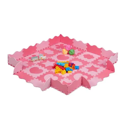 Relaxdays Tapis de sol puzzle 52 pièces mousse EVA sans polluants 14 m2 dalle jeu bébé bord diff motifs rose
