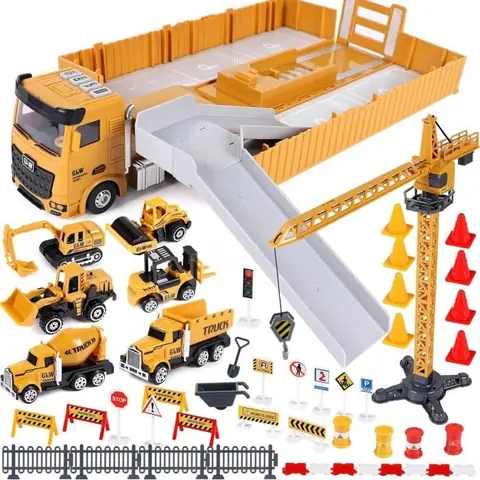 Véhicule Chantier Jouet Enfant avec Camion de ConstructionVéhicules de Construction Grand Camion Cadeau Enfant Garçon 3 4 5 6 7 Ans