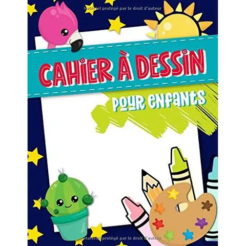 Cahier à dessin pour enfants - 100 pages blanches - Animaux, formes, lettres - Format 21,5 x 28 cm