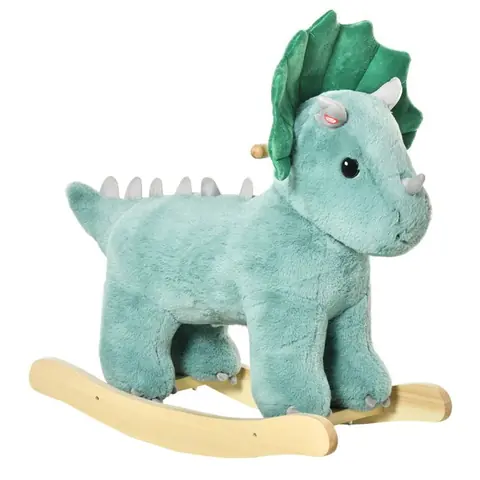 Jouet à bascule - HOMCOM - dinosaure effet sonore rugissement peluche courte chambre enfant - bois - vert deau