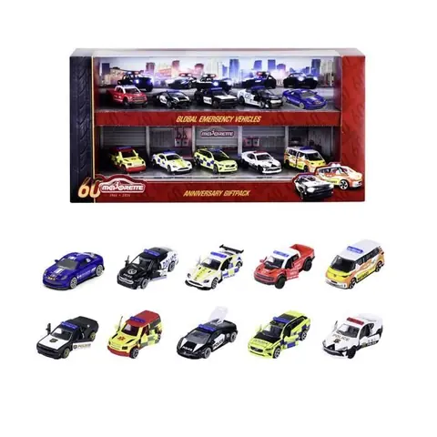 Majorette - Pack anniversery - Coffret 10 véhicules SOS - Portes ouvrantes phares translucides - Dès 3 ans