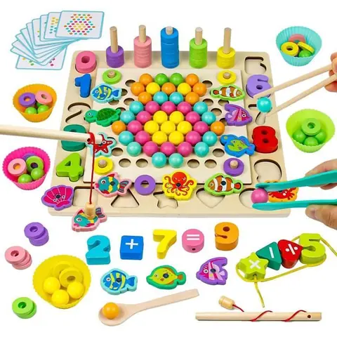 Jouet Enfant 3 Ans Jouet en Bois Jeux Educatif 3 Ans 6 en 1 Jeu de Pêche Puzzle Créatif Jouet Fille 3 Ans Jouets dactivité