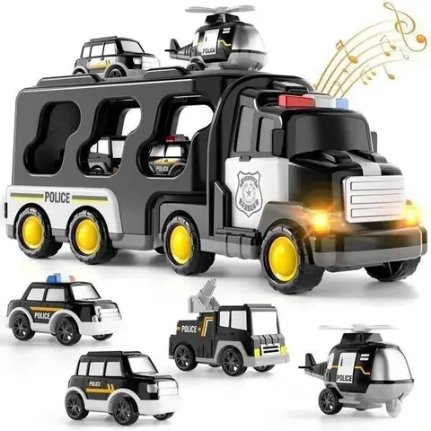 Camion jouet – Voiture de police à friction 5 en 1 – Convient aux enfants de 3 à 6 ans – Noir
