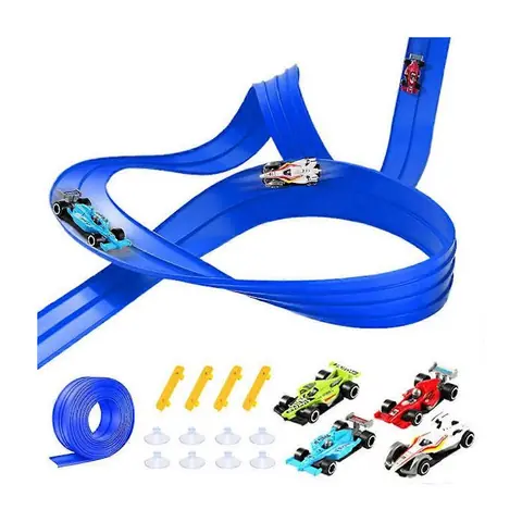 Circuit Voiture Enfant Flexible 5M Piste Automobile Inertie avec 4 Voitures & 12 Ventouses Jeu de Course pour Enfants 3+ pour à