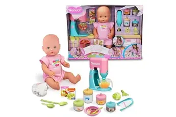 Nenuco, Qu'est ce qu'on mange aujourd'hui, Poupon 42 cm, Cors dur, Mange et bois, Prépare à manger avec robot ou mixeur et 10+ accessoires, Jouets