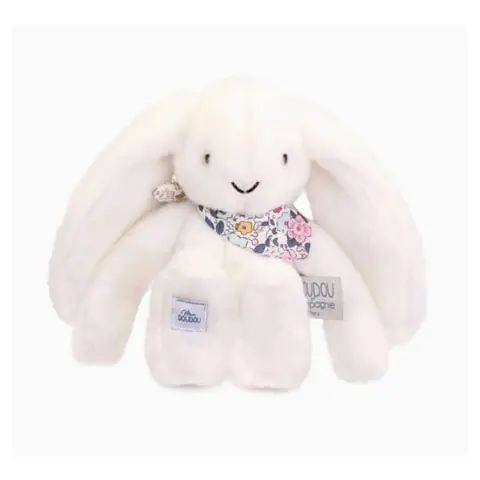 Doudou et Compagnie - Peluche Lapin Fleurette blanc 25 cm