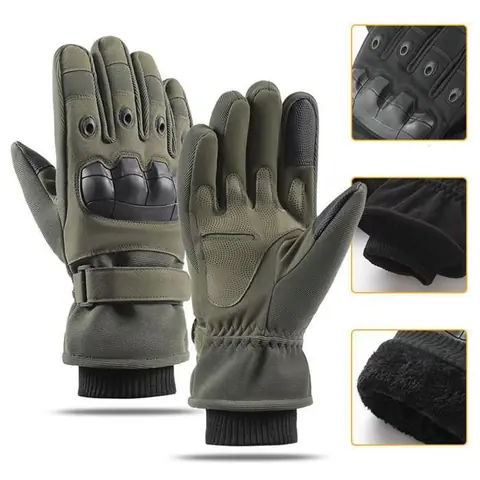 Gants de moto militaires résistants au froid gants de vélo de course doigt complet sports de plein air noir vert hiver