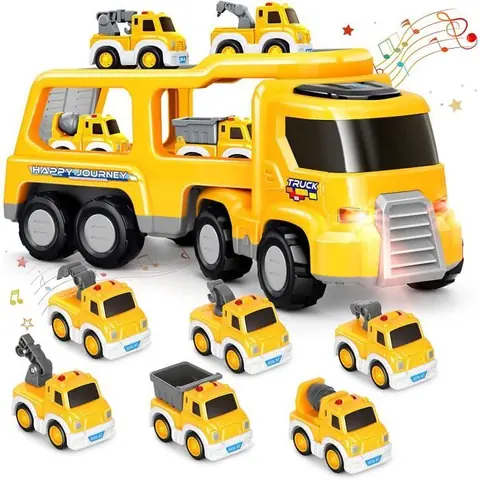 Camion de Transport Voiture Enfant avec Petite Camion Voiture 7 en 1 Cadeau de Camion Jouet pour Garcon Fille 4 5 6 Ans