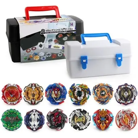 12 Toupies Burst Turbo avec Lanceurs et Boîte de Rangement - GOBRO - Gyro Pocket Box Pro - Noir