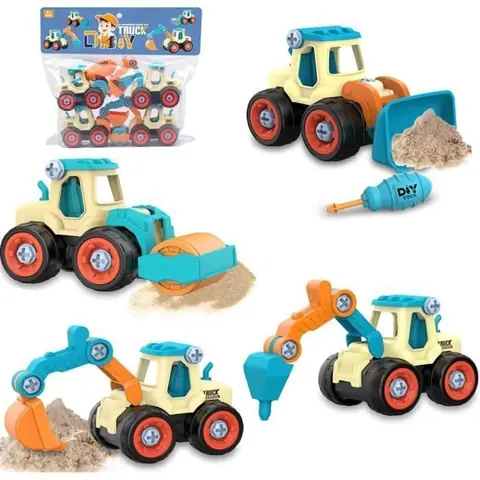 Véhicules de Construction Démonter et Assemblage Jeux de Construction 4 en 1 DIY Tracteur Jouet pour Enfant Garçon de 2 3 4 5 Ans