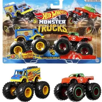 HOT WHEELS Monster Trucks Méga Roues et Méga Amortisseurs - Double Démolition - 2 Véhicules Échelle 1:64 (modèles aléatoires)