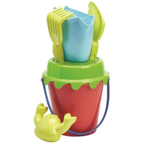 Jouet de plage - ECOIFFIER - Seau garni 15 cm - Tamis arrosoir pelle rateau et moule à sable - Multicolore