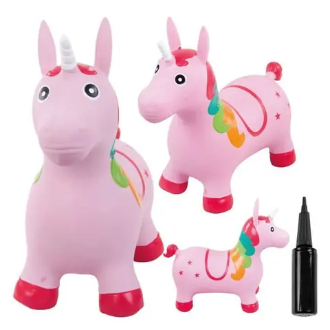 Animal sauteur gonflable - Jouet à sauter - Licorne rose corne blanche - de 12 mois - caoutchouc de haute qualité - pompe incluse