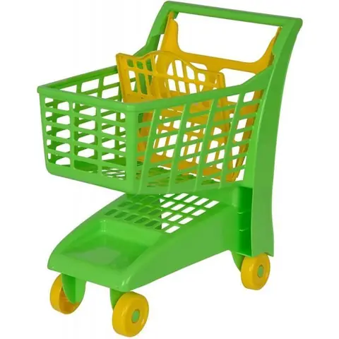 Chariot Supermarche Vet Et Jaune  - H poignee 47cm - Panier A roulettes Superette - Jouet Imitation Enfant - Course
