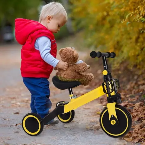 Tricycle pour enfants deux en un sans poignée de poussée - Viyiduo - Jaune - 3 roues - Mixte - Intérieur