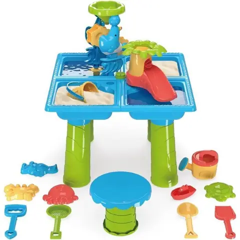 Table Sable Eau avec Moules de Plage et Chaises Table Jeux deau Exterieur pour Enfants pour Tout-Petits de 3 à 6+ Ans
