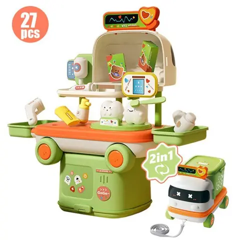 Table dactivités 2 en 1 Montessori Jouet Transformable avec nombreux accessoires & Boite a Outils pour 3-8 ans Enfants vert